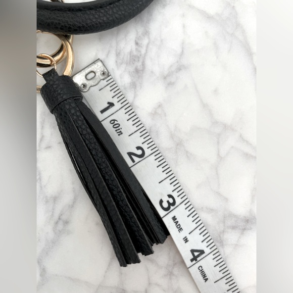 Key Ring Bracelet | Black Leather with Removable Fringe - Picture 4 of 4